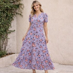 NWT Knox Rose Women's S Small Violet Maxi Tiered A-Line Dress Boho Prairie NEW